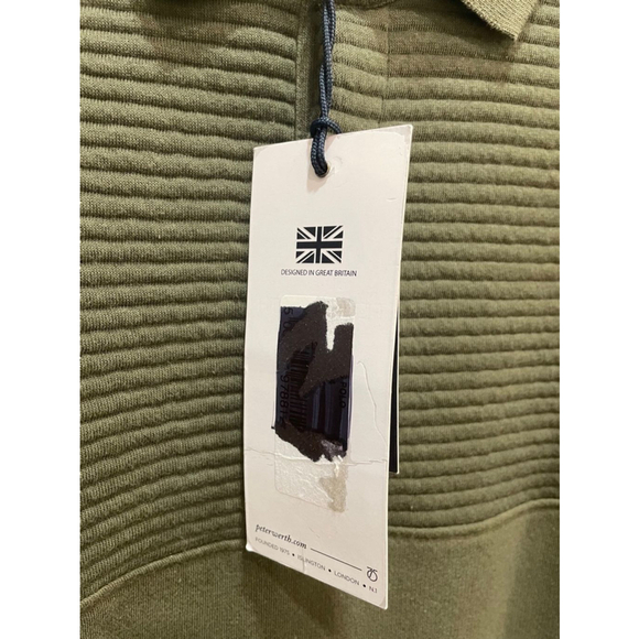 Peter Werth Long Sleeve Polo Collared Fleece Sweatshirt Military Green Medium - Picture 5 of 13